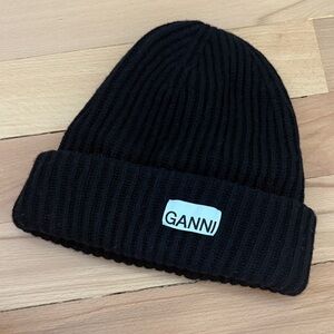 Ganni Classic Black Knit Beanie